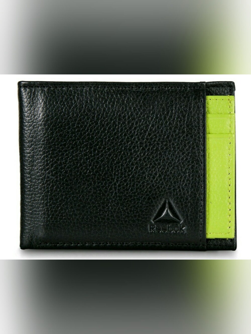 New In Package Black Leather Bifold Wallet With Green Card Holder Insert